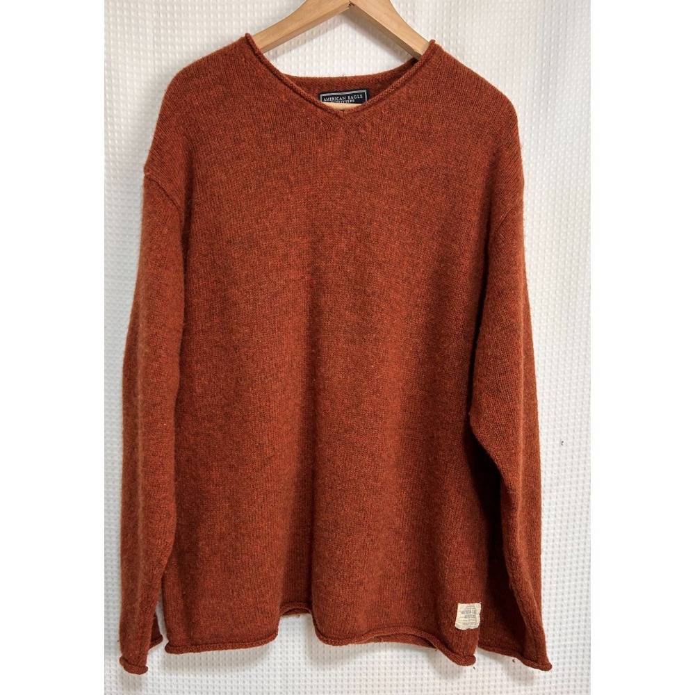 Vintage American Eagle Mens size‎ L 100% Shetland Wool weater Rust Orange g - Picture 11 of 12